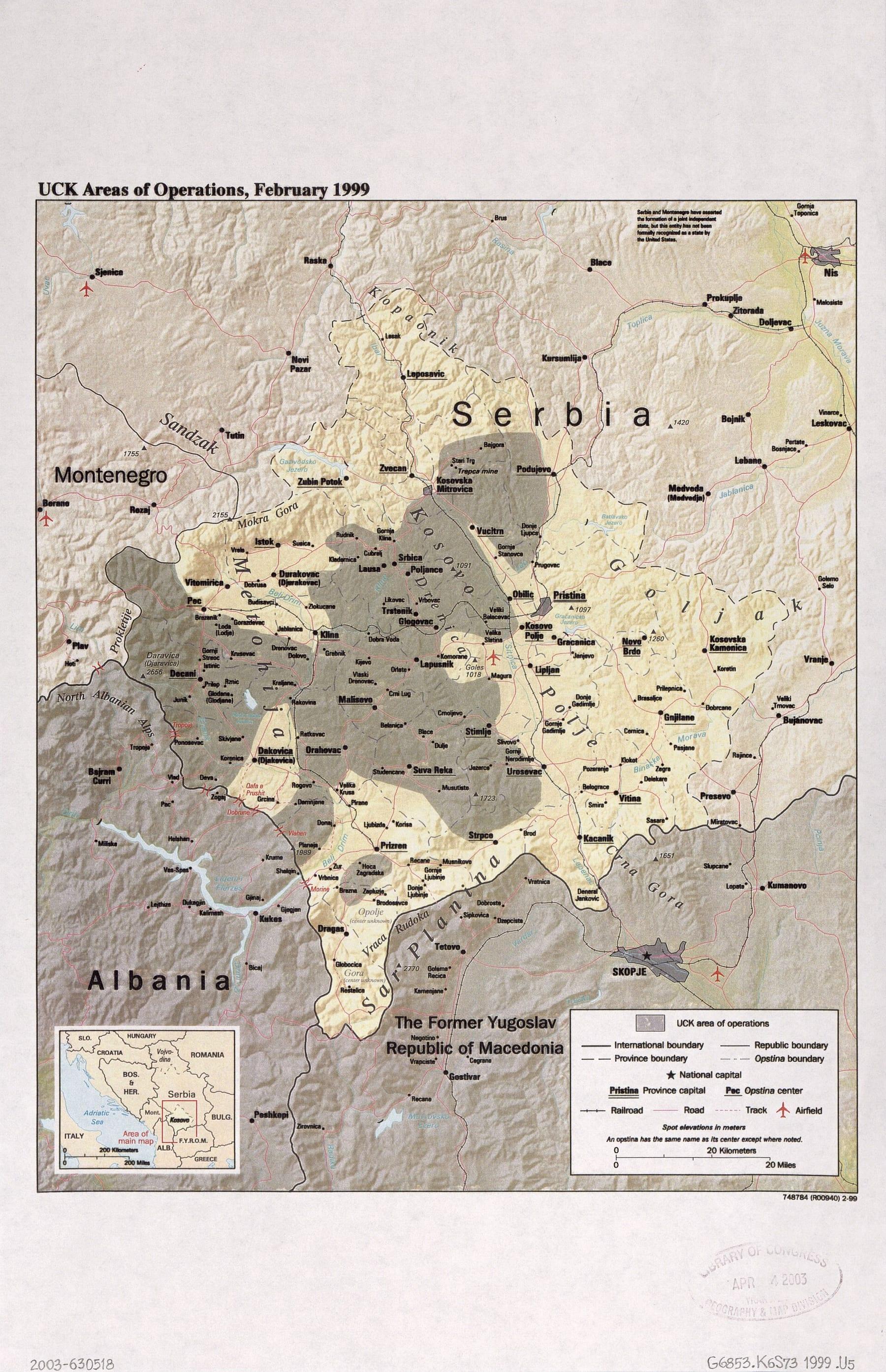 Map of Kosovo with shaded areas and a legend.